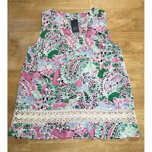 NWT Crown & Ivy Size Small Pink Green Summer Paisley Tank‎ Blouse